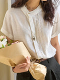 Linen-Based Lilies Design Feel Small Gentle And Comfortable Temperament Asymmetric Collar Short-Sleeved Shirt