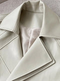 Spring Autumn Long Faux Leather Trench Coat for Women Belt Double Breasted Luxury Elegant Fashion