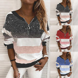 2025 New Explosion Striped Digital Printing Long-Sleeved Half-String Loose Casual Dress