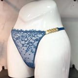 Diamond Metal Chain Lady T-Shirt Trousers Thin Perspective Lace T Pants Thin Cotton Crotch