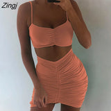 Two Piece Sexy Pleated Party Dress Women Spaghetti Strap Backless Slinny Pencil Christmas Dress Casual Dress