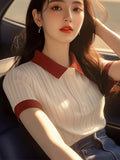 Simple Super Good-Looking Apricot POLO Collar Short-Sleeved T-Shirts For Women's Summer Unique Slimmed-Beauty