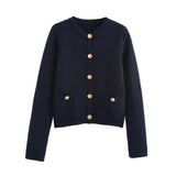 Buckle-Repair Knitted Cardigan 2025 Spring Collar Bag Long-Sleeved Women's Sweater