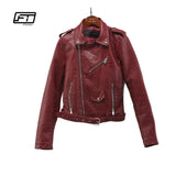 2020 Spring Autumn Women Faux Soft Leather Jacket Long Sleeve Pink Biker Coat Zipper Design Motorcycle PU Red