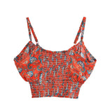 Queens Red Floral Print Two Piece Outfits Strapless Tops Bohemian Elastic Waist Pants 2 Pieces Rayon Cotton Boho