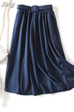 Elegant Women Skirt 2023 Spring And Summer Solid High Waist Belt A-Line Vintage Office Party Long Skirt Faldas Jupe