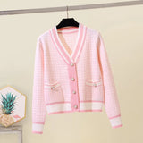 short cardigan women's sweater coat autumn and winter new style outer V-neck loose plaid top all-match