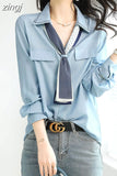 Elegant Fashion Lace Up Women Shirt Korean V Neck Long Sleeve Sweet Pullovers Casual Loose Female Tops Spring Chic