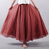 2020 Summer Women Skirt Linen Cotton Vintage Long Skirts Elastic Waist Boho Beige Pink Maxi Skirts Faldas