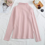 Plus Velvet Long Sleeve Women T Shirt Pullover Bottoming Tops Solid Sweater Slim Autumn Winter Mock Neck Basic