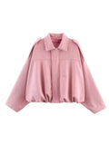 Spring New Women's Fashion Army Green Velvet Effect Short Long Sleeve Epaulets