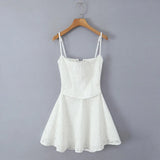 White Doily Pattern Cami Mini Dress-Outfit
