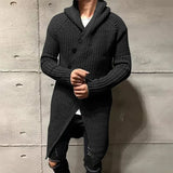 Men Button-up Long Sweater Overcoat Mens Winter Fall Long Sleeve Knit Hooded Cardigans Coat Fashion Solid Long Knitted