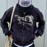 Women's Letter Printed Hoodies Harajuku Vintage High Street Goth Sweatshirt Loose Zip Up Hoodie Long Sleeve y2k Star Clothes