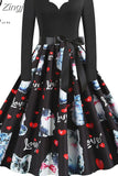 Women Plaid Print Winter Dress Black Long Sleeve Vintage Christmas Party Pin up Rockabilly Dress Robe Femme
