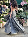 High Collar Backless Maxi Dress Women Sleeveless Slim Fit Pleated Robes 2024 Spring Fashion Female Party Evening