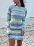 Backless Striped Knit Mini Dress with Trumpet