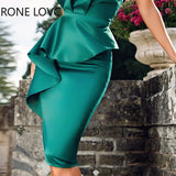 Women Solid Elegant Strapless and Sleeveless Ruffle Hem Bodycon Sexy Satin Party Formal