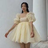 Puff Sleeve Tulle Mini Dress-Outfit