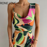 Women Sexy Wrap Swinging Neck Spaghetti Straps All Over Print High Silt Maxi Sexy Party