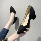 Heels for Women 2022 Pointed Shallow Ladies Dress Shoes Sequins Solid Color Chunky Heels Black Shoes Zapatos De