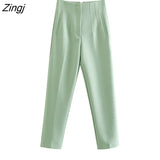 Women Fashion Front Welt Pockets Seam Detail Pants Vintage High Waist Zipper Fly Female Ankle Trousers Mujer