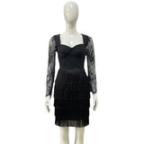 New Tassel Bodycon Bandages Dress Women Sexy Lace Patchwork Clothes Elegant Party