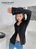 Spring 2022 Womens Fashion Black Flare Sleeve Collared Shirt Long Sleeve Tunic Top French Style Blouse Designer
