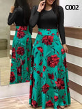 Winter 5XL Floral Print Patchwork Casual Fashion Maxi Dress Lady Long Sleeve Elegant All-match Robe Vestido Women