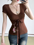 Print Niche Design Waist Tie With Short T-Shirt Hottie Simple Casual