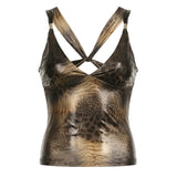 Babes Glossy Leopard Color Repair V-Neck Sexy Cross-Dress Sling Sling Tape Small Vest