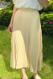 Women's Maxi Winter Skirt A-line White High Quality Brown Vintage Long Pleated Skirt Midi Elastic Waist Elegant for Women