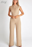 One Piece Women 2023 Summer Rompers Square Neck Plain Sleeveless Daily Casual Wide Leg Long Overalls Office