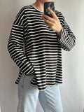 Spring And Summer New Striped T-Shirt Women Simple Leisure Loose Thin Sleeve Long-Sleeved