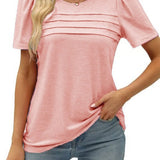 Women's Summer Round-Neck Short-Sleeved Chest Tuck Line Folded Blouse