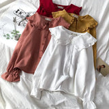 Kawaii Long Sleeve Blouses Women Harajuku Peter Pan Collar Japanese Cute Blouse Basic All-match Shirt Korean Style