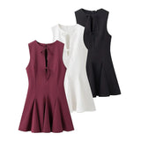 Hollow Bow Tie With Short Dress Summer Sleeveless Wave Swing