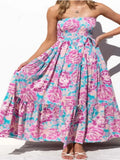 for Women 2022 Summer Women's Print Dress Wrapped In Chest Long Skirt Oversized Bridesmaid Dress Robe Evening