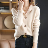 Winter Stand Collar Elegant Fashion Buttons Sweater Women Solid All-match Knitting Cardigan Lady Korean Style Warm