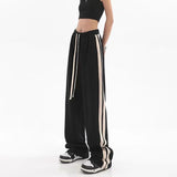 Striped Joggers Sweatpants Bf Hip Hop Women High Waist Wide Leg Sports Pants Streetwear Drawstring Baggy Straight