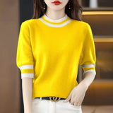 Round Collar Half-Sleeve Tight Cover Sweater Five-Point Sleeve Top Female Knitting Bottom Flying Sleeve Half-High