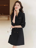 Korean Black Dress 2023 Fall and Winter New High-quality Office Women's Blazer Elegant Temperament Double-breasted