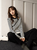2022 Autumn Winter Women's Stripe Sweaters Hollow Out Long Sleeved Female Clothing O-Neck Pullover Casual Tops