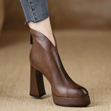 Bare Boots 2025 Autumn And Winter New Waterproof Table Retro High-Heeling Short Boots Fashion Thick And Pointed Boots