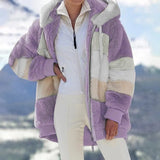 Women's Winter 2021 New Loose Plush Stitching Hooded Cardigan Women's