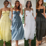 Women's Clothing 2025 New V-Neck Sleeveless Solid Color Splicing Large Swing Long