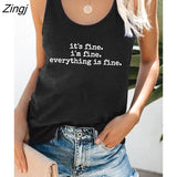 Fine I'm Fine Everything Is Fine Printed Funny Women Tank Tops Summer Loose Sleeveless 90s Tank Ladies Tees Tops