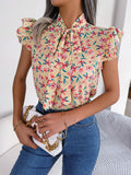 Shooting Spring And Summer Leisure Flowers And Wood Ears With Bow Chiffon Shirt Women's