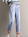 winter thick warm fleece womens high waist Women's boyfriend harem jeans baggy woman denim Pants jean mom jeans