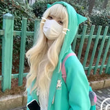 Kawaii Zip Up Sweatshirts Oversized Sweet Lolita Girly Harajuku Hoodie Women Cat Ear Japanese Style Cute Hooded